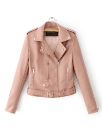 Fashion Pink Pure Color Decorated Jacket