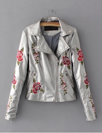 Fashion Silver Color Flower Shape Decorated Coat