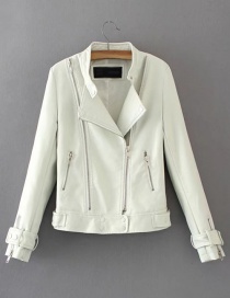 Fashion White Zipper Decorated Jacket