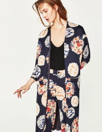 Trendy Multi-color Flower Pattern Decorated Long Sleeves Kimono