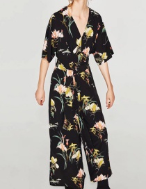 Trendy Multi-color Flower Decorated Short Sleeves Jumpsuit