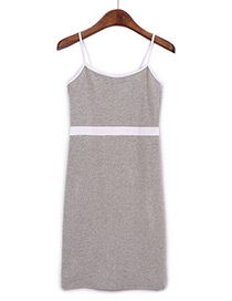 Trendy Gray Pure Color Decorated Packing Hip Suspender Dress