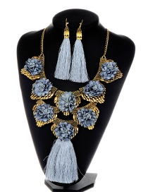 Fashion Dark Blue Flower&tassel Decorated Jewelry Sets