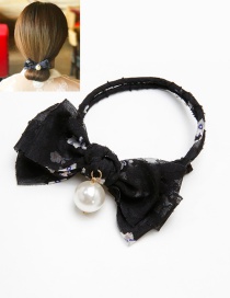 Fashion Black Bowknot&pearls Decorated Hair Band