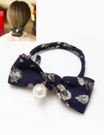 Fashion Navy Bowknot&pearls Decorated Hair Band