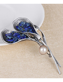 Fashion Blue+coffee Gemstone&pearls Decorated Flower Shape Brooch