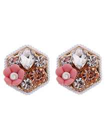 Trendy Champagne Flower&diamond Decorated Simple Earrings