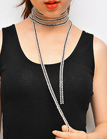 Elegant Black Full Diamond Decorated Long Tassel Design Necklace