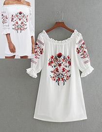 Vintage White Off The Shoulder Decorated Dress