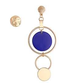 Personality Blue Round Shape Decorated Asymmetrical Earrings