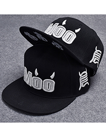 Trendy Black Letter Moo Pattern Decorated Hip-hop Cap(adjustable)
