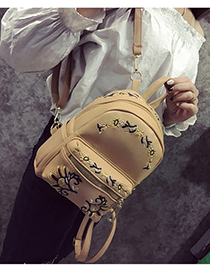 Trendy Khaki Embroidery Flower Decorated Simple Backpack