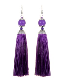 Fashion Purple Tassel Decorated Pure Color Earrings