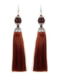Fashion Coffee Tassel Decorated Pure Color Earrings