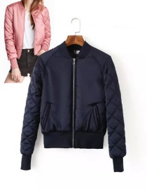 Fashion Navy Pure Color Decorated Jacket