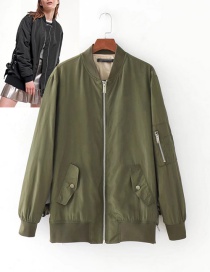 Fashion Army Green Pure Color Decorated Jacket