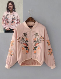 Fashion Pink Embroidery Flower Shape Decorated Jacket