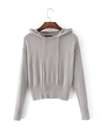Fashion Gray Pure Color Decorated Sweater (Amc_连帽珠兰毛衣灰色棉871id554764460506)