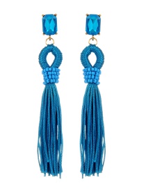 Behemia Blue Square Shape Diamond Decorated Tassel Earrings