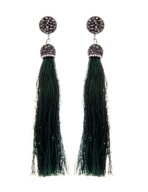 Bohemia Dark Green Long Tassel Decorated Earrings