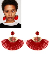 Retro Claret-red Fan Shape Decorated Earrings