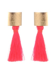 Bohemia Fluorescence Pink Square Shape Decorated Tassel Earrings