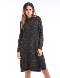 Fashion Black Pure Color Decorated Long Sweater