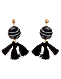 Vintage Black Tassel Decorated Round Earrings