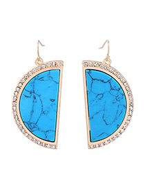 Vintage Blue Semicircle Decorated Earrings