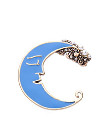Vintage Blue Moon Shape Decorated Brooch