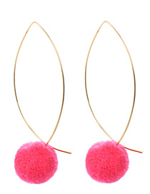 Lovely Plum-red Fuzzy Ball Decorated Pom Earrings