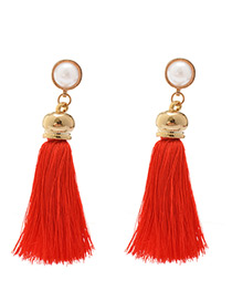 Bohemia Red Round Shape Decorated Tassel Earrings