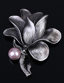 Elegant Gray Metal Rose Decorated Brooch