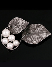 Elegant White Leaf Shape Decorated Brooch