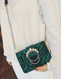 Elegant Green Round Shape Decorated Shoulder Bag