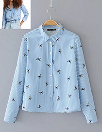 Fashion Blue Swallows Decorated Shirt
