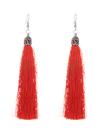 Bohemia Red Pure Color Decorated Tassel Earrings