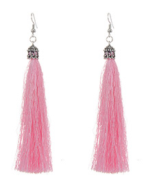 Bohemia Pink Pure Color Decorated Tassel Earrings