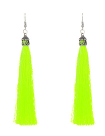 Bohemia Fluorescent Green Pure Color Decorated Tassel Earrings