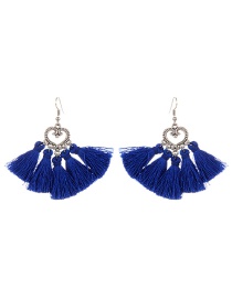 Bohemia Sapphire Blue Heart Shape Decorated Tassel Earrings