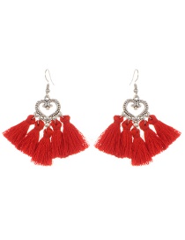 Bohemia Red Heart Shape Decorated Tassel Earrings