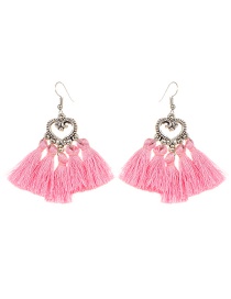 Bohemia Pink Heart Shape Decorated Tassel Earrings