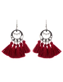 Bohemia Claret-red Hollow Out Decorated Tassel Earrings