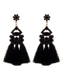 Vintage Black Oval Shape Decorated Tassel Earrings