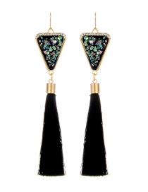 Retro Black Triangle Decorated Tassel Earrings