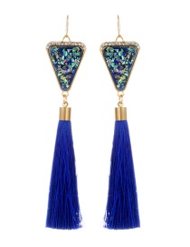 Retro Sapphire Blue Triangle Decorated Tassel Earrings