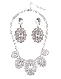 Luxury Silver Color Round Shape Diamond Decorated Jewelry Sets