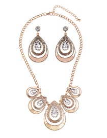 Exaggerated Antique Gold Watershape Shape Diamond Decorated Jewelry Sets