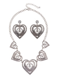 Vintage Silver Color Heart Shape Decorated Jewelry Sets