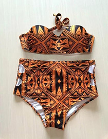 Sexy Orange Geometric Shape Decorated Swimwear